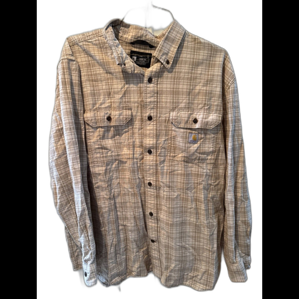 Carharrt Men’s XL LOOSE FIT MIDWEIGHT CHAMBRAY LONG-SLEEVE PLAID SHIRT